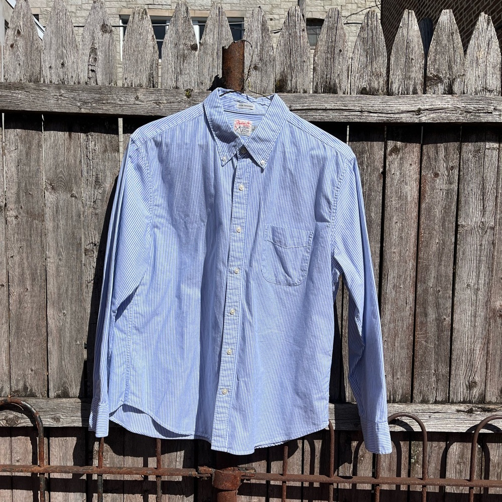 Broken-in Organic Cotton Oxford - University Stripe Rain - Slim Untucked - L
